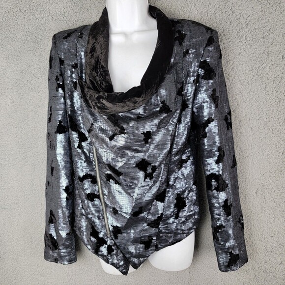 Bebe Kardashian Jacket Blazer M Asymmetric Zipper Sequin Swiftie Moto Mob Wife - Picture 1 of 16